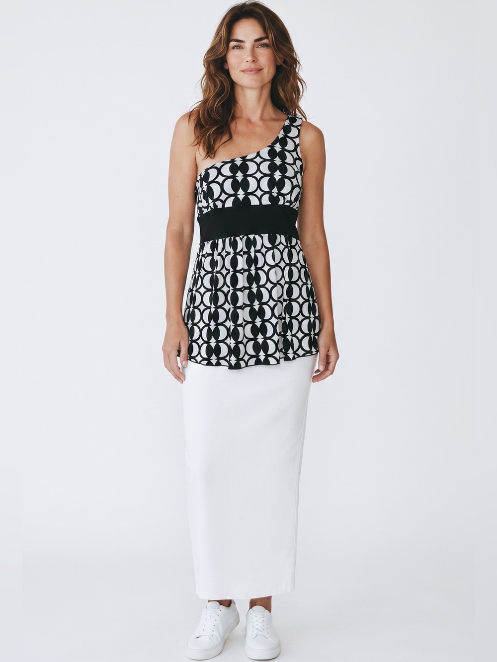 XOXO One Shoulder Black & White Blouse Sz Small